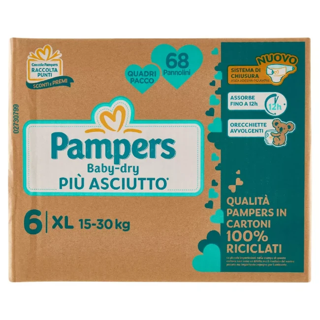 Pampers Pannolini Baby Dry Quadri Extra Large x 68